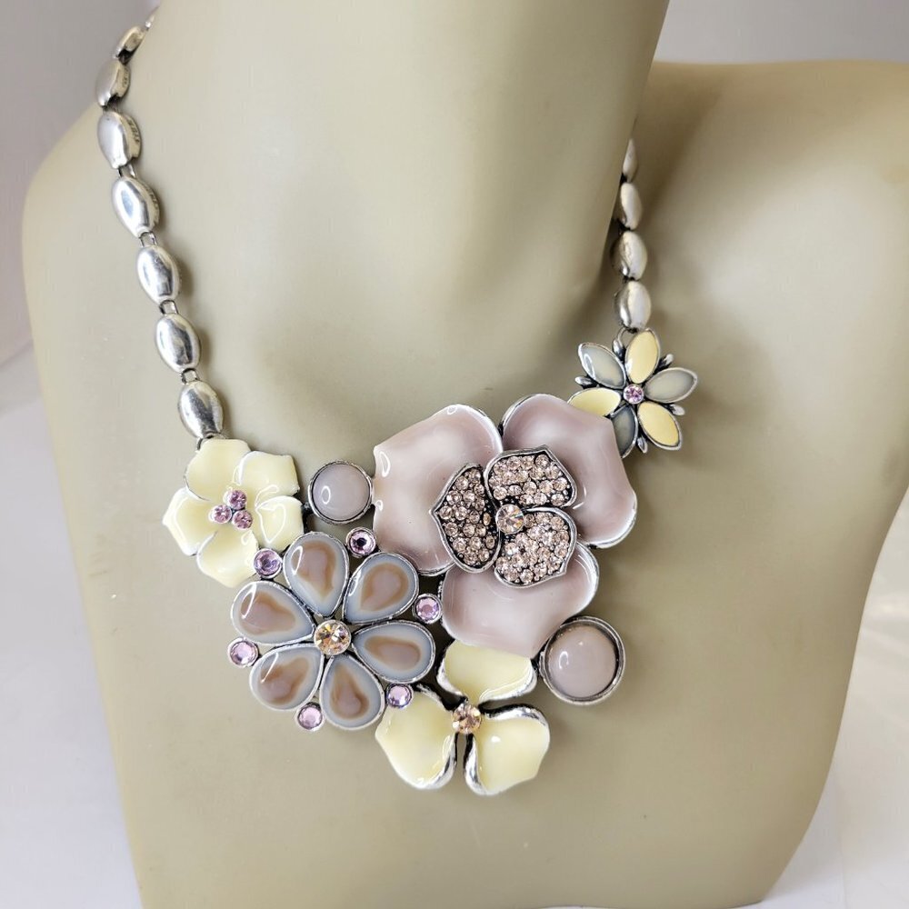 Floral Enamel Statement Necklace and Earrings Set